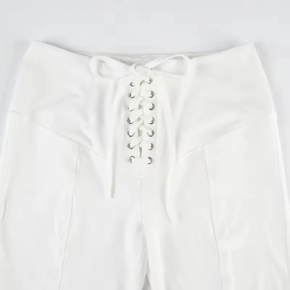 Holiday Solid Lace Trim Bandage Knee LengthPants Sweet Slim Mid-Waisted Pants - Picture 5 of 5